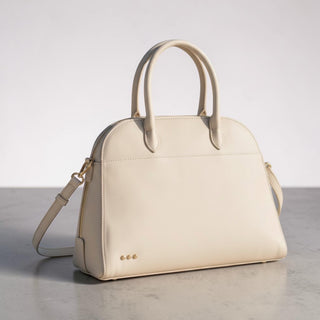 Oat nubuck tote bag with structured silhouette front view
