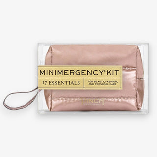 Pink mini emergency puffer kit with 'Minimergency Kit' label on a white background