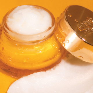 Poppy & Pout Wild Honey Lip Mask open jar close-up showing creamy moisturizing lip treatment texture