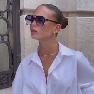 FREYRS Spencer tortoise blue aviator sunglasses worn by model for demonstration