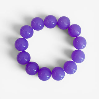Purple chunky bead bracelet with glossy round beads for game day styling, shown from above on a white background.