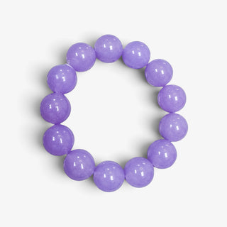 Purple chunky bead bracelets displayed on a white jewelry stand for an LSU game day look.