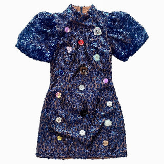 Floral Sequin Navy Dress Final Sale