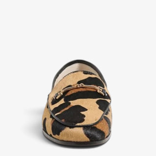Sam Edelman Loraine leopard print Brahma hair loafer with gold bit detail shown from front view