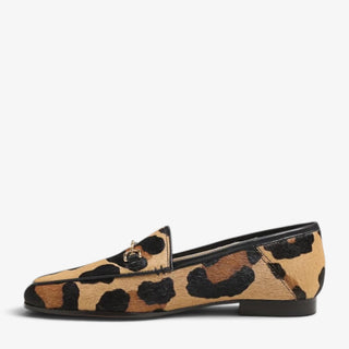Sam Edelman Loraine leopard print Brahma hair loafer with gold bit hardware shown from side view