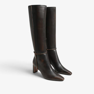 Sam Edelman Sylvia Moto washed brown leather knee high boots shown as a pair in three-quarter front view