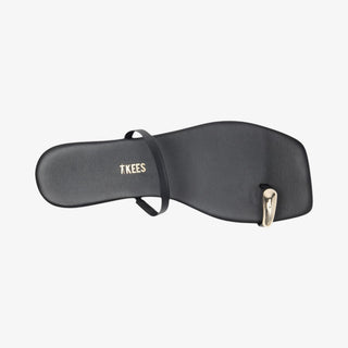 TKEES black toe ring sandal minimal flat sandal single shoe top view