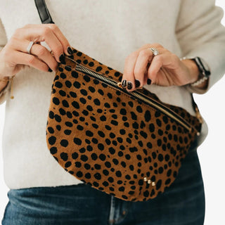 Hair on hide Westlyn bum bag with cheetah print and adjustable crossbody strap
