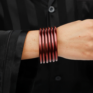 BuDhaGirl Merlot All Weather Bangles set of six merlot waterproof bracelets with gold serenity bead