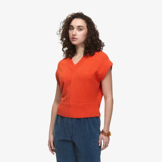 Kerisma Gwyneth Vest in bright Orange Flambé with V-neck and ribbed trim, sleeveless knit perfect for layering.