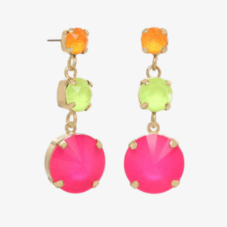 Multicolor crystal drop earrings gold pink green orange statement earrings front view
