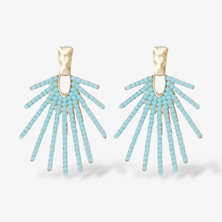Image 3:
Turquoise sunburst drop earrings with gold textured hardware front view