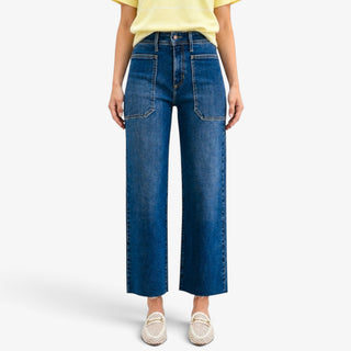  Utility Wide Leg Jeans in dark denim with high rise fit, front patch pockets and cropped wide leg, front view