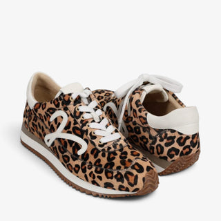 Vaneli Queen leopard print sneakers with ivory laces and trim, angled pair view