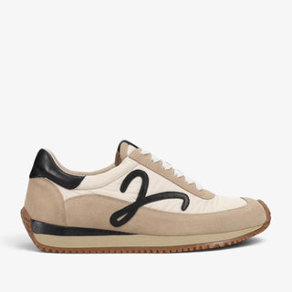 Vaneli Queen neutral women's sneaker in cream and taupe with black accents, side view