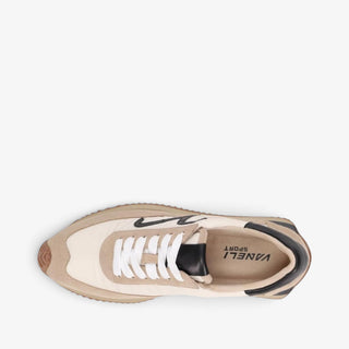 Vaneli Queen neutral lace-up sneaker in cream, taupe and black, top view
