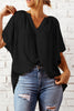 Gathered Detail Notched Neck Flutter Sleeve Top Online Only