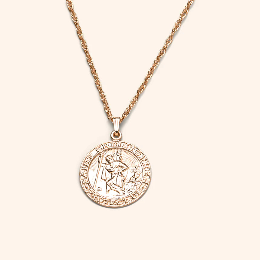 Saint Christopher Medal on Etched Box Chain Necklace in Sterling Silve -  Whispering Cowgirl